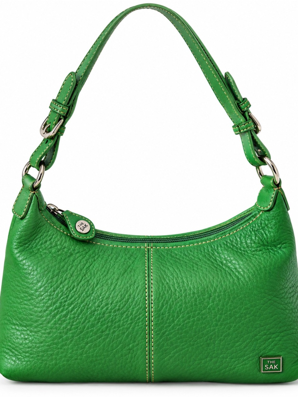 The Sak Green Pebbled Leather Shoulder Bag Hobo Purse Adjustable Strap